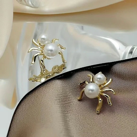 NEW Spider Earrings Elegant Faux Pearl Stud Classic Jewelry Whimsigoth Cosplay - Picture 3 of 5